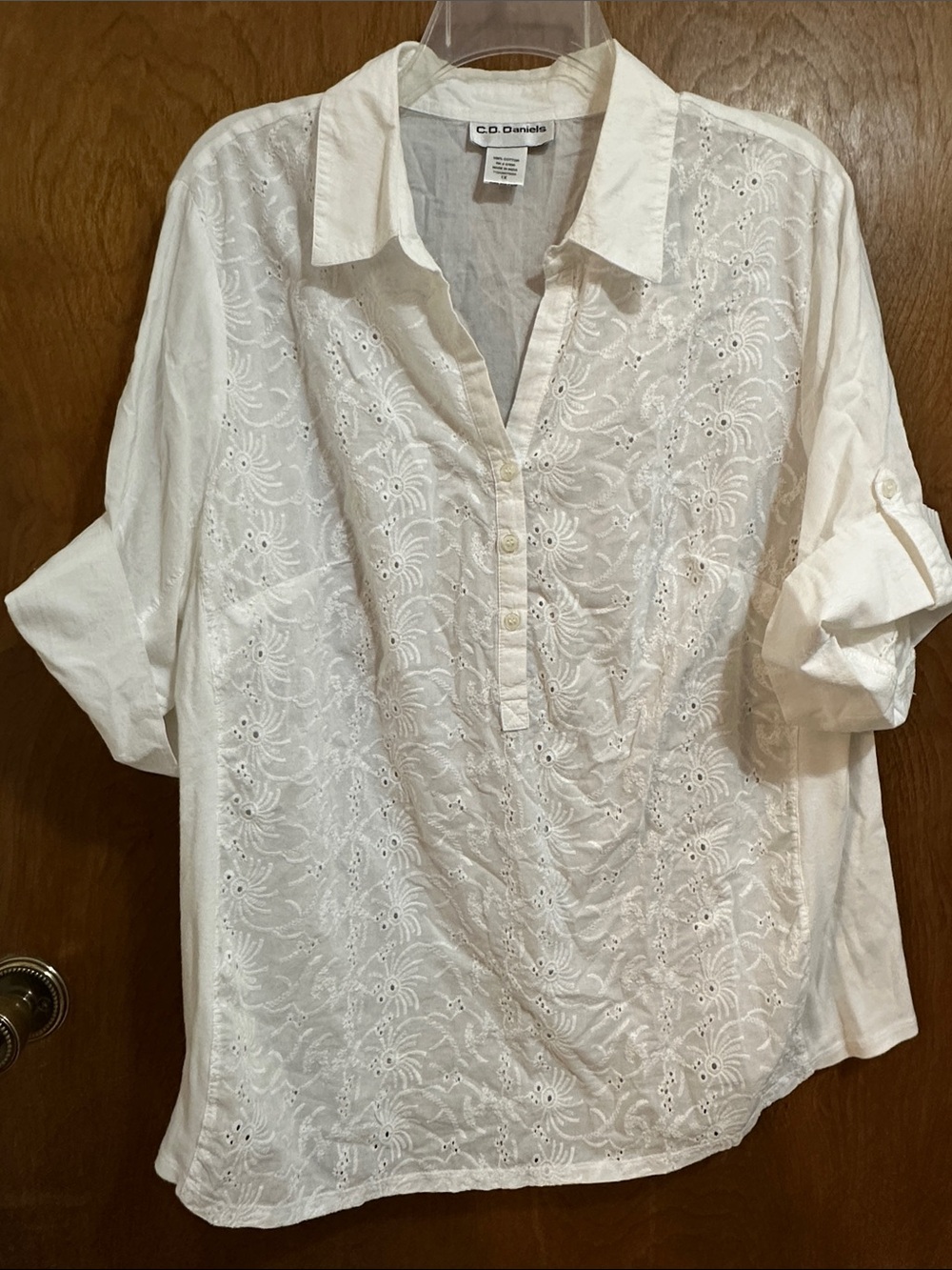 C.D. Daniels White Eyelet Button-Front Tunic